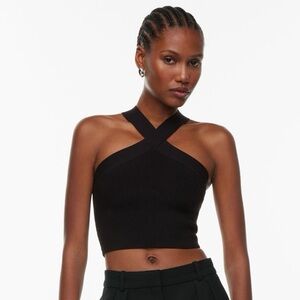 Babaton Aritzia Black Sculpt Knit Criss Cross Cropped Tank - Size L